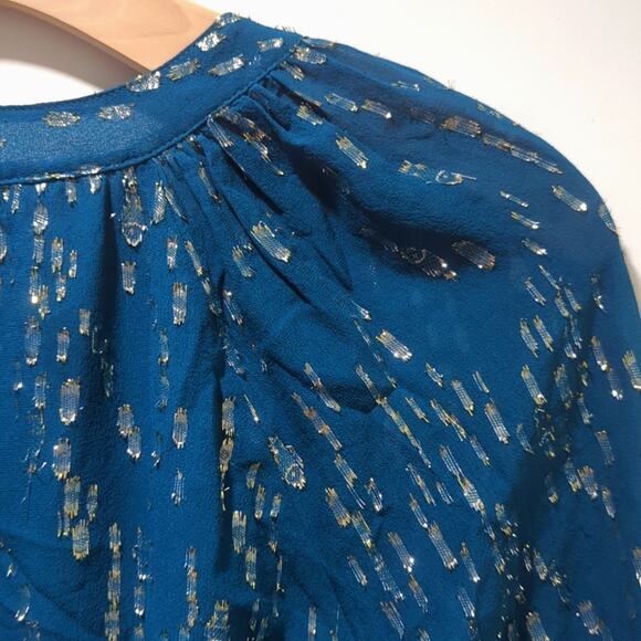 Lilly Pulitzer Matilda Chiffon Blouse Womens S Inky Tidal Fish Clip Teal Blue - Picture 6 of 8